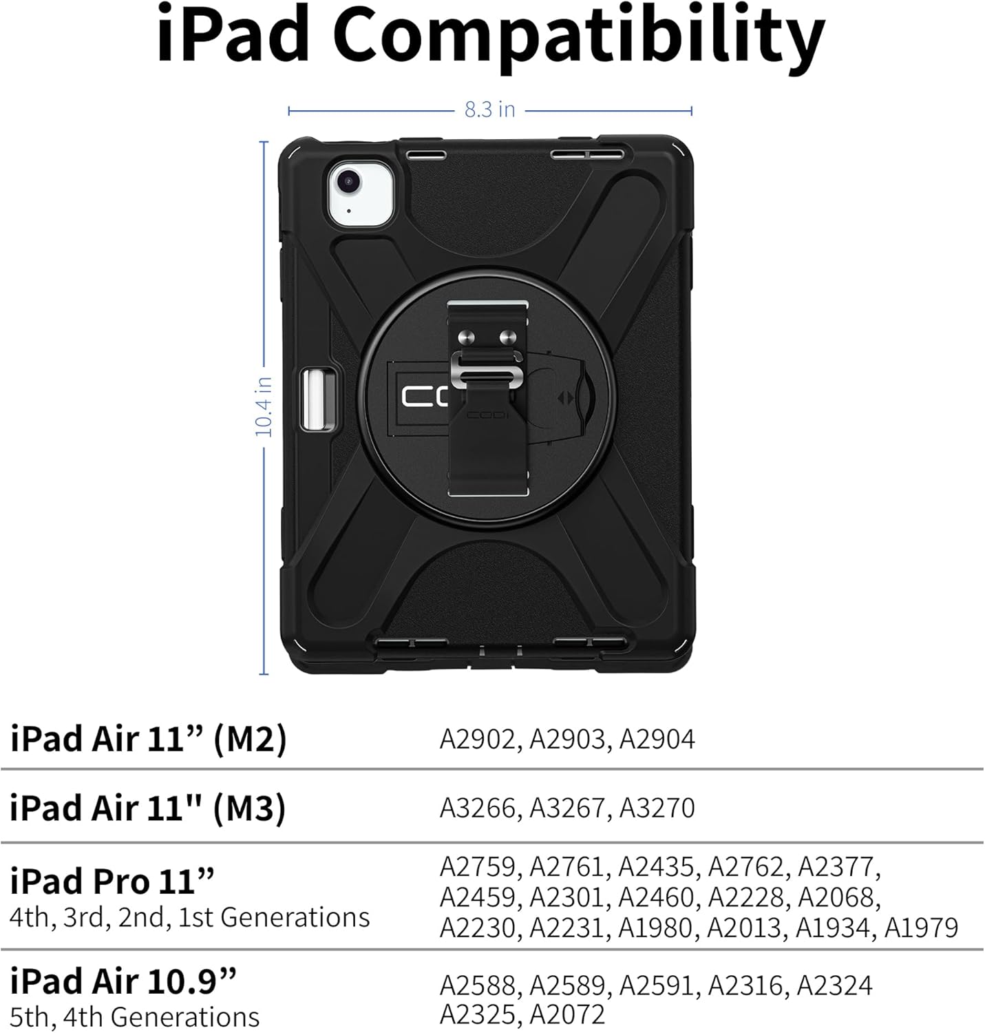 CODi Rugged Case for iPad Air 11" (M2, M3), iPad Pro 11" (4th/3rd/2nd/1st Gen)