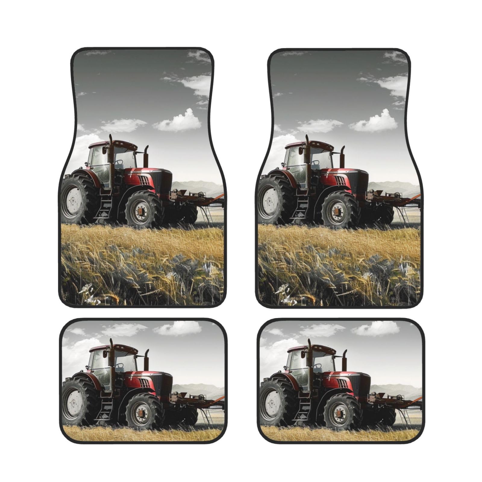 Tractor Agriculture Tranquil Printed Car Floor Mats Set of 4 Pieces | Floor Mats Protection for Cars Full Sets | Non-Slip