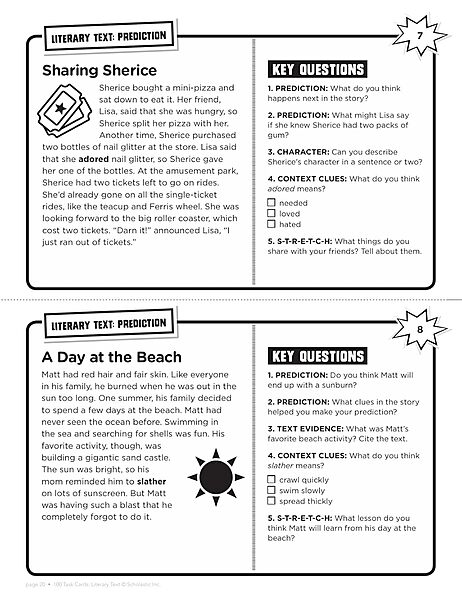 100 Task Cards: Literary Text: Reproducible Mini-Passages With Key Questions to Boost Reading Comprehension Skills