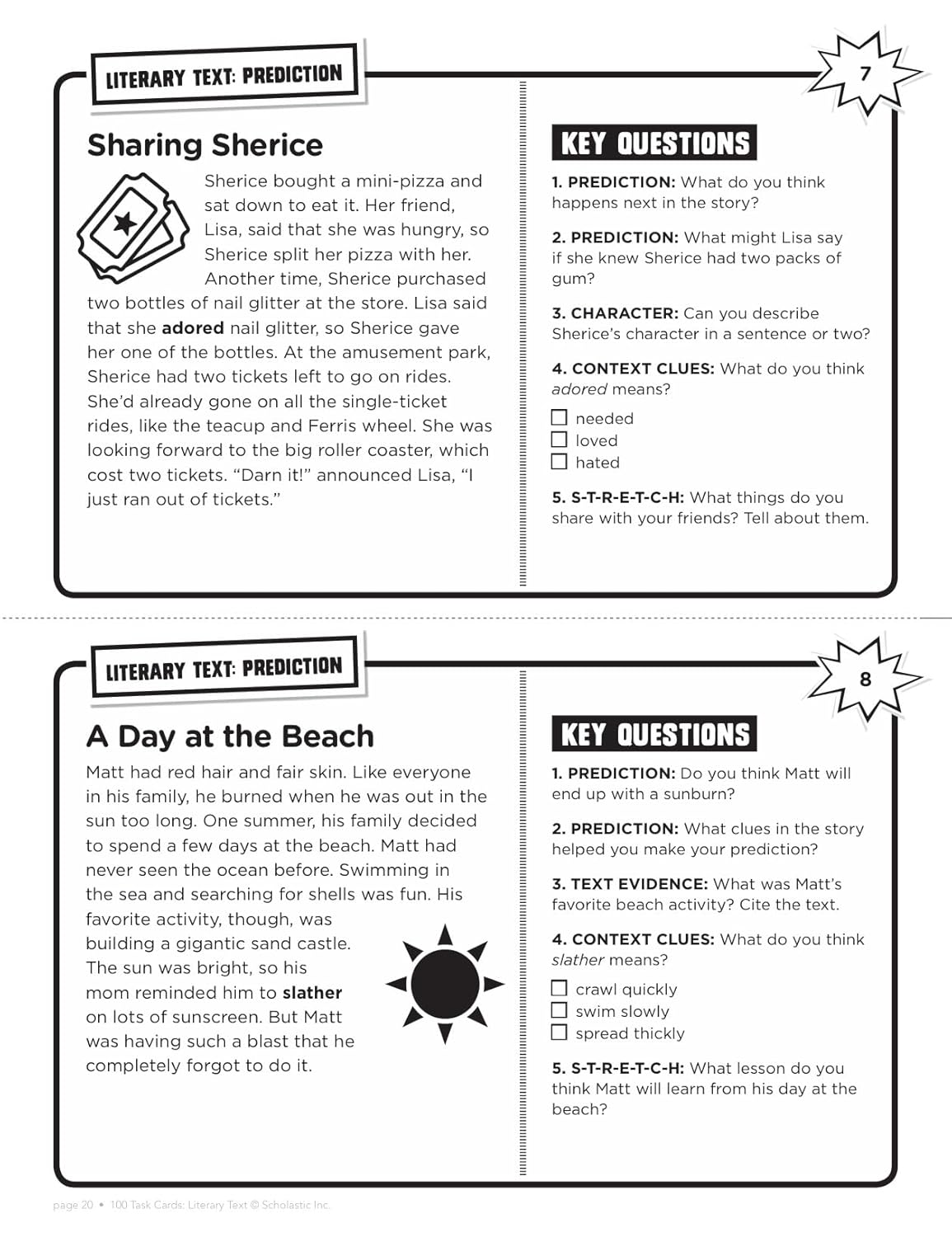100 Task Cards: Literary Text: Reproducible Mini-Passages With Key Questions to Boost Reading Comprehension Skills