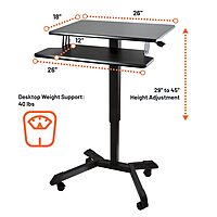 Victor DC550 High Rise Collection Mobile Adjustable Standing Desk (Dual-Tier) Black 25.6" x 17.7" x 45.3"