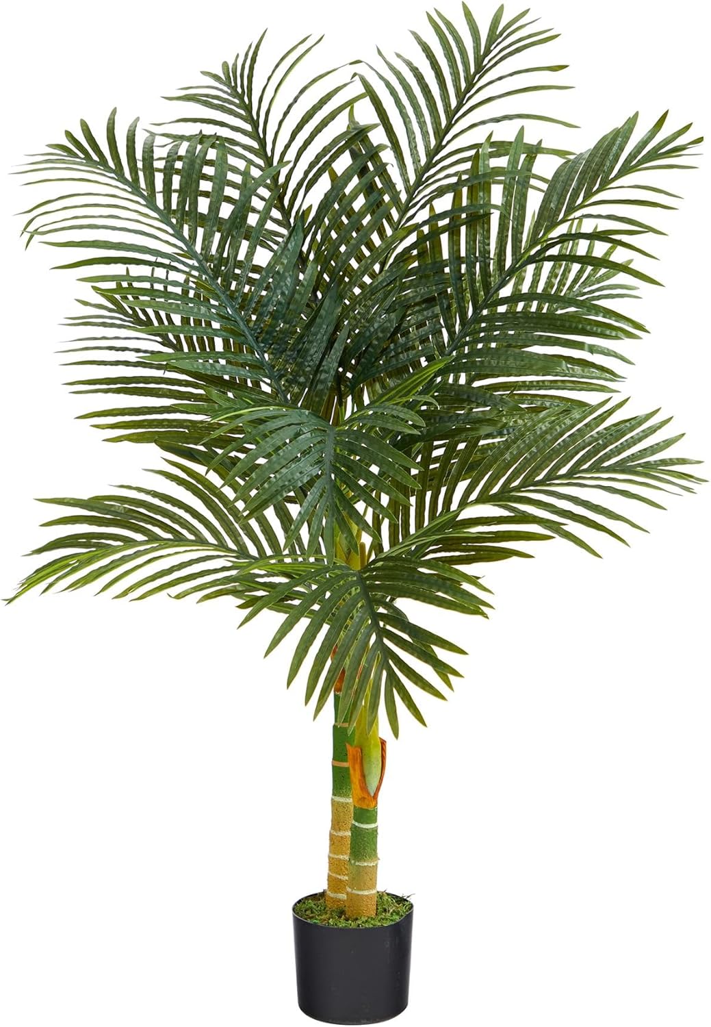Nearly Natural Golden Cane Palm 48inH Artificial Plant With Planter, 48inH x 16inW x 16inD, Green/Black