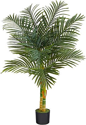 Nearly Natural Golden Cane Palm 48inH Artificial Plant With Planter, 48inH x 16inW x 16inD, Green/Black