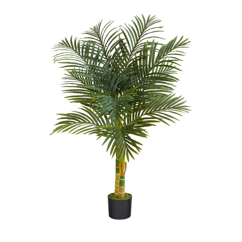 Nearly Natural Golden Cane Palm 48inH Artificial Plant With Planter, 48inH x 16inW x 16inD, Green/Black