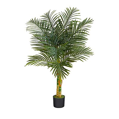 Nearly Natural Golden Cane Palm 48inH Artificial Plant With Planter, 48inH x 16inW x 16inD, Green/Black