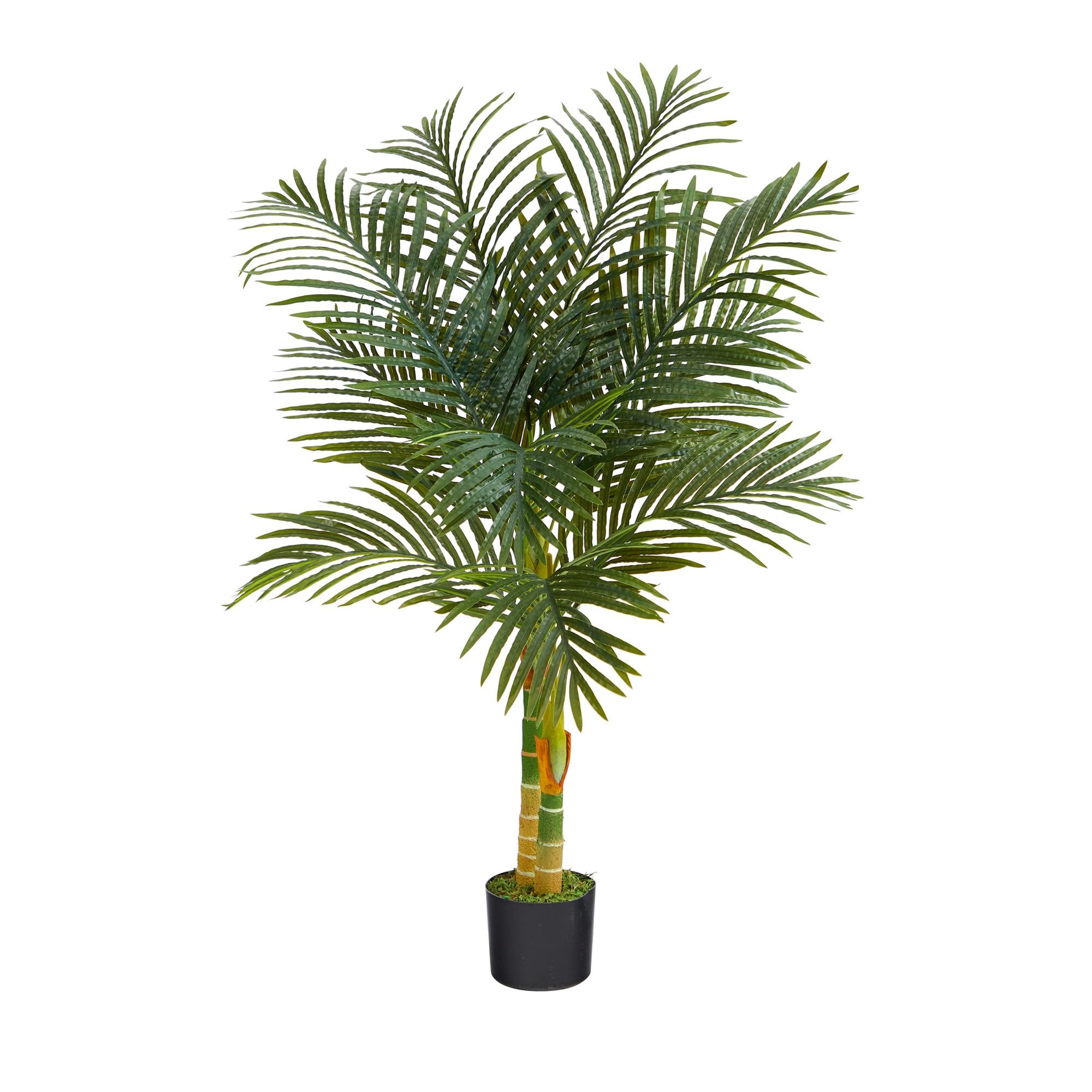 Nearly Natural Golden Cane Palm 48inH Artificial Plant With Planter, 48inH x 16inW x 16inD, Green/Black