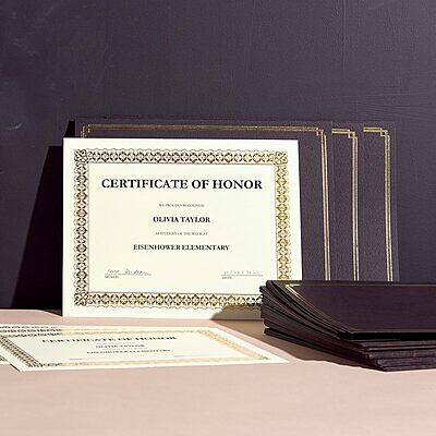 Gartner Studios Certificate Kit, Includes 6 8.5" x 11" Black with Gold Detail Certificate Holders