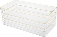 Martha Stewart Kerry Plastic Stackable Office Desk Drawer Organizers with Gold Trim