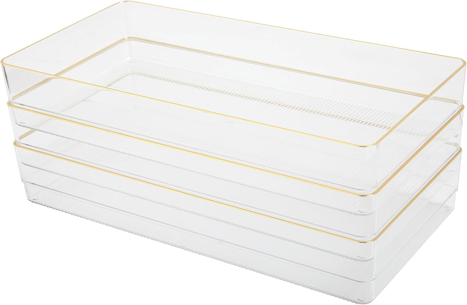 Martha Stewart Kerry Plastic Stackable Office Desk Drawer Organizers with Gold Trim