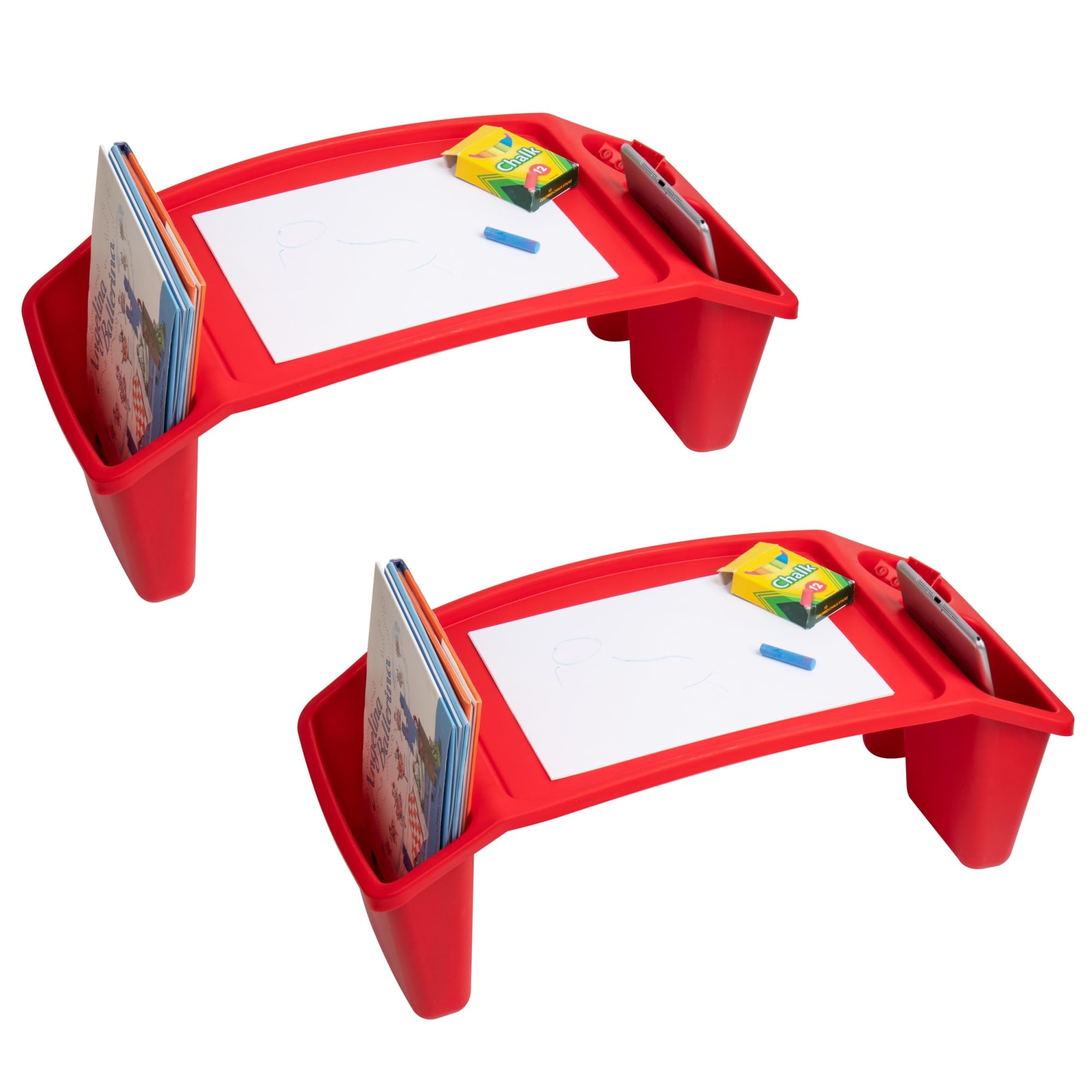Mind Reader Kids Lap Desk, Portable Activity Tray with Side Storage, Stackable Plastic