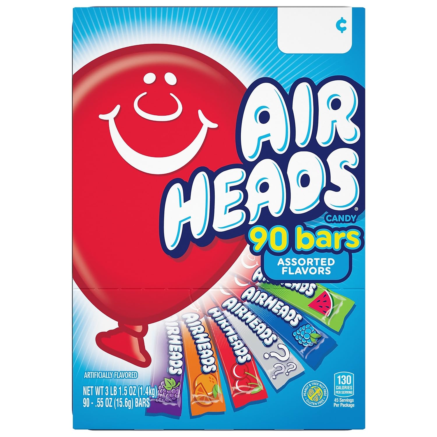 Airheads Candy Bars, Variety Bulk Box, Chewy Full Size Fruit Taffy, Back to School, Halloween, Non Melting, Concessions