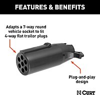 CURT 57041 7-Way Round Vehicle-Side to 4-Way Flat Trailer Wiring Adapter