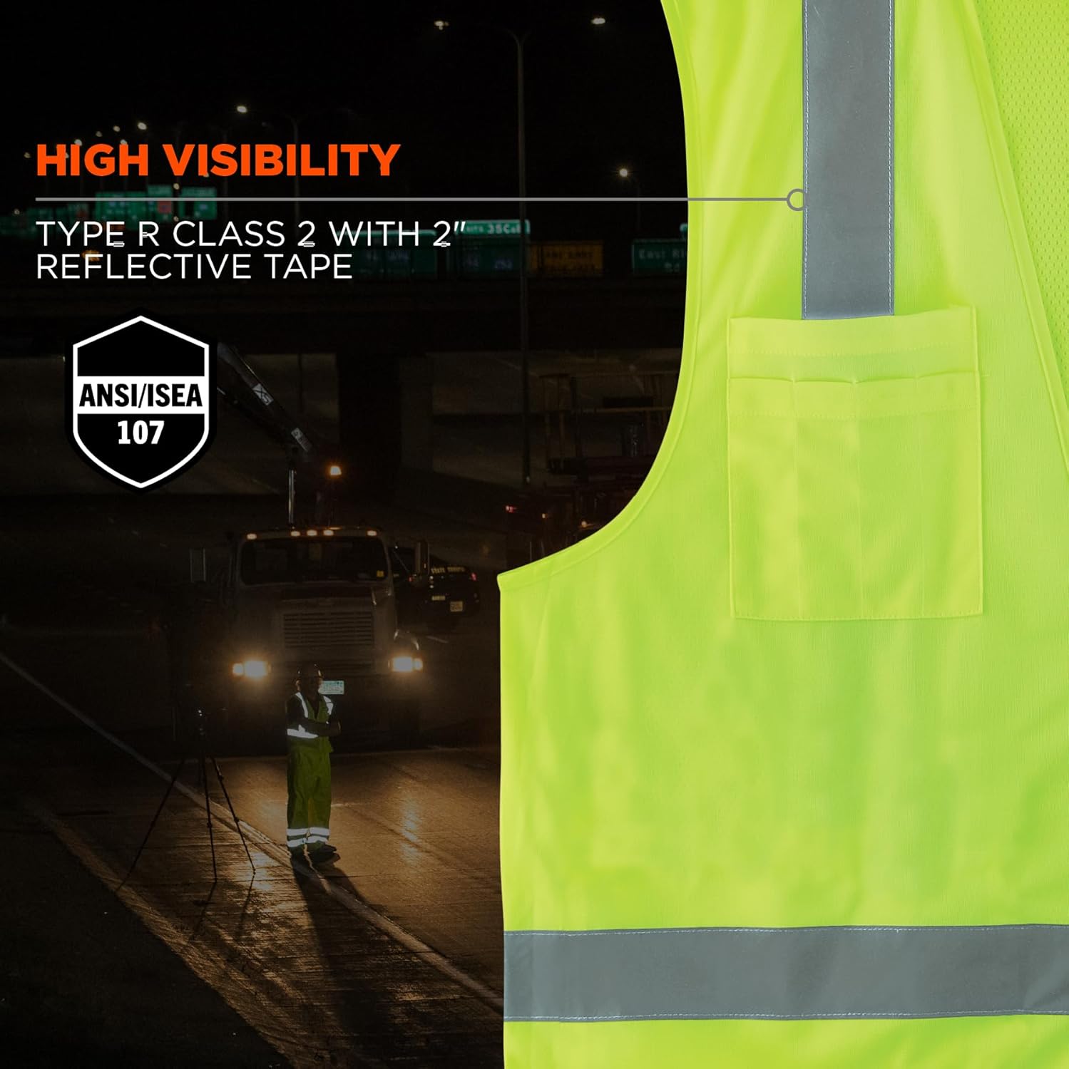 Ergodyne GloWear 8249Z Hi-Vis Surveyor Safety Vest, Solid Front Mesh Back, Type R Class 2