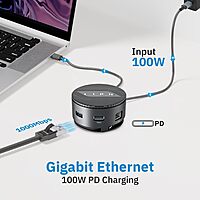 CODi CentroM3 Multi-Port USB-C Docking Station – 4K Dual HDMI, Gigabit Ethernet, 3 USB-A 3.2 Ports, PD Charging, 9" Braided Cable – Universal USB-C Hub for Laptops & MacBook