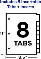 Avery Big Tab Insertable Dividers for 3 Ring Binders, 8-Tab Set, White Paper, Clear Tabs, 1 Binder Divider Set (11124) 1 Set 1 Set