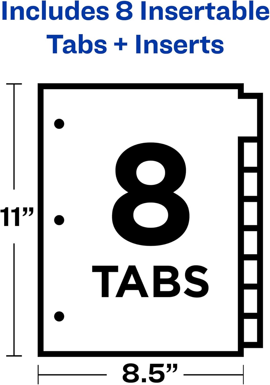 Avery Big Tab Insertable Dividers for 3 Ring Binders, 8-Tab Set, White Paper, Clear Tabs