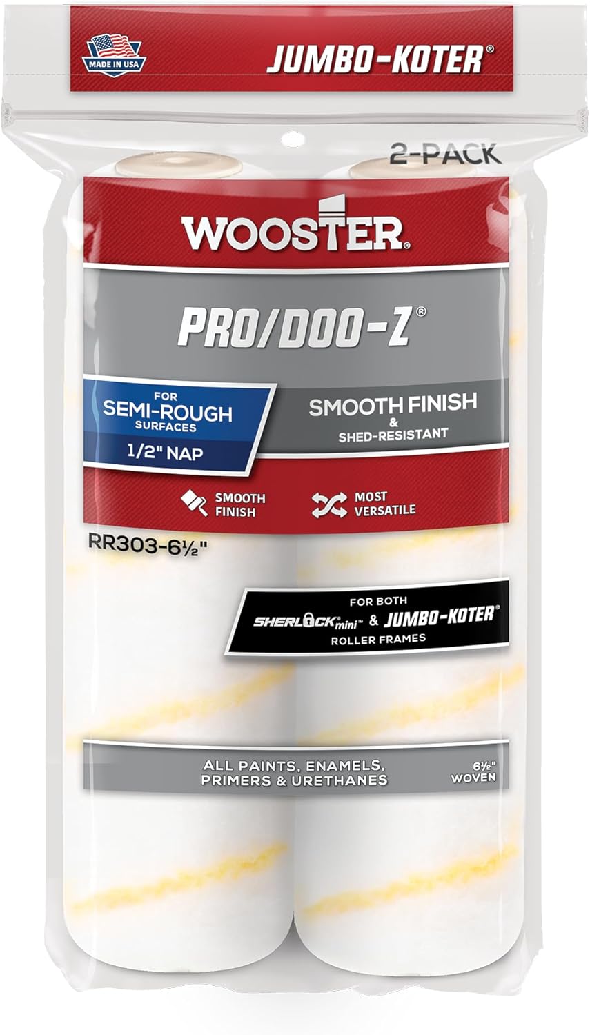 Wooster Brush RR303-6-1/2 Jumbo-Koter Pro/Doo-Z Roller 1/2-Inch Nap, 2-Pack, 6-1/2-Inch 6.5 Inch