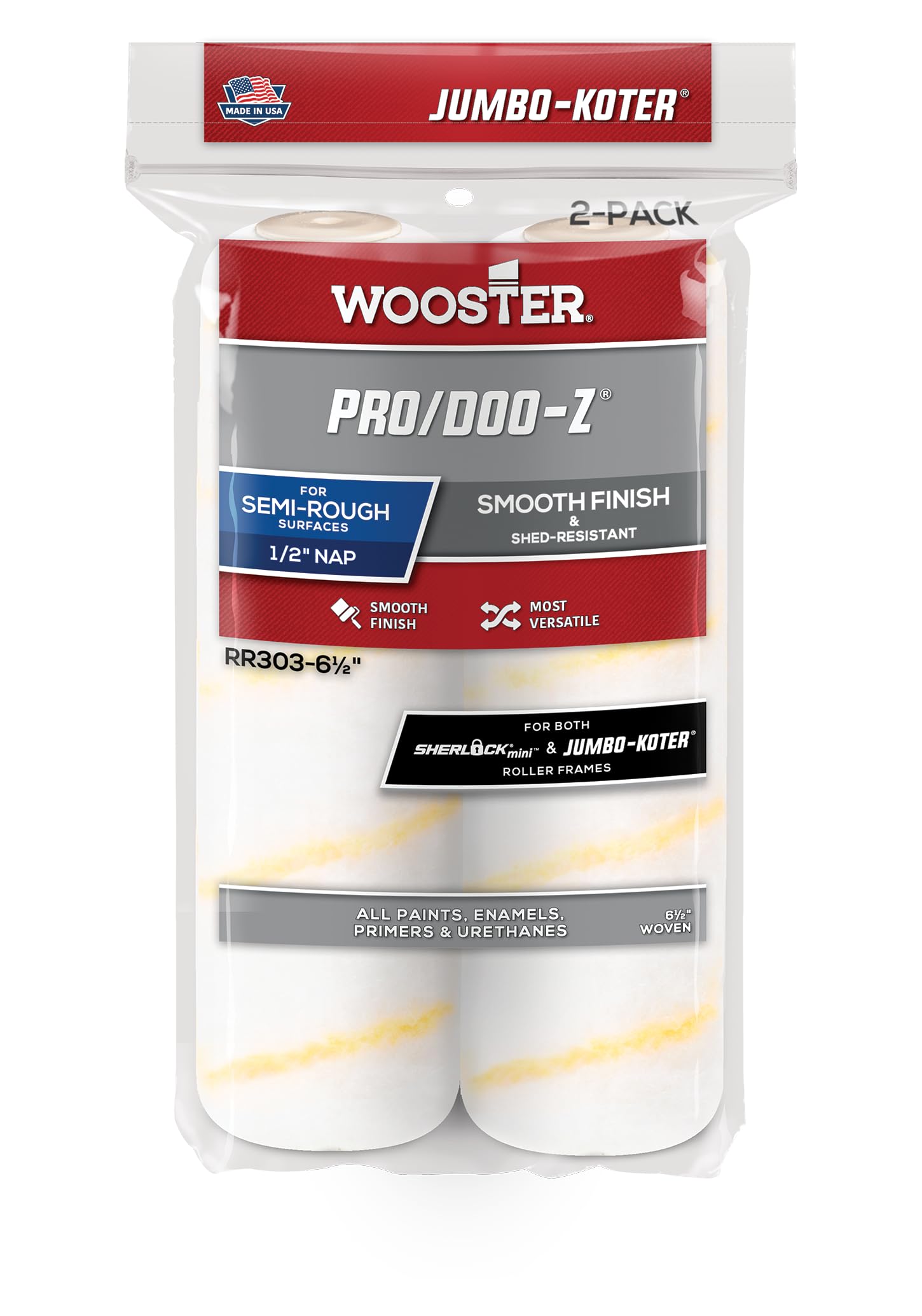 Wooster Brush RR303-6-1/2 Jumbo-Koter Pro/Doo-Z Roller 1/2-Inch Nap, 2-Pack, 6-1/2-Inch 6.5 Inch