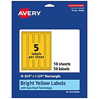 Avery Printable Rectangle Labels, Sure Feed Technology, 9-3/4" x 1-1/4", Bright Yellow, Print-to-The-Edge, Laser/Inkjet