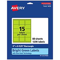 Avery Printable Rectangle Labels, Sure Feed Technology, 2" x 2-5/8", Bright Green, Laser/Inkjet Printable
