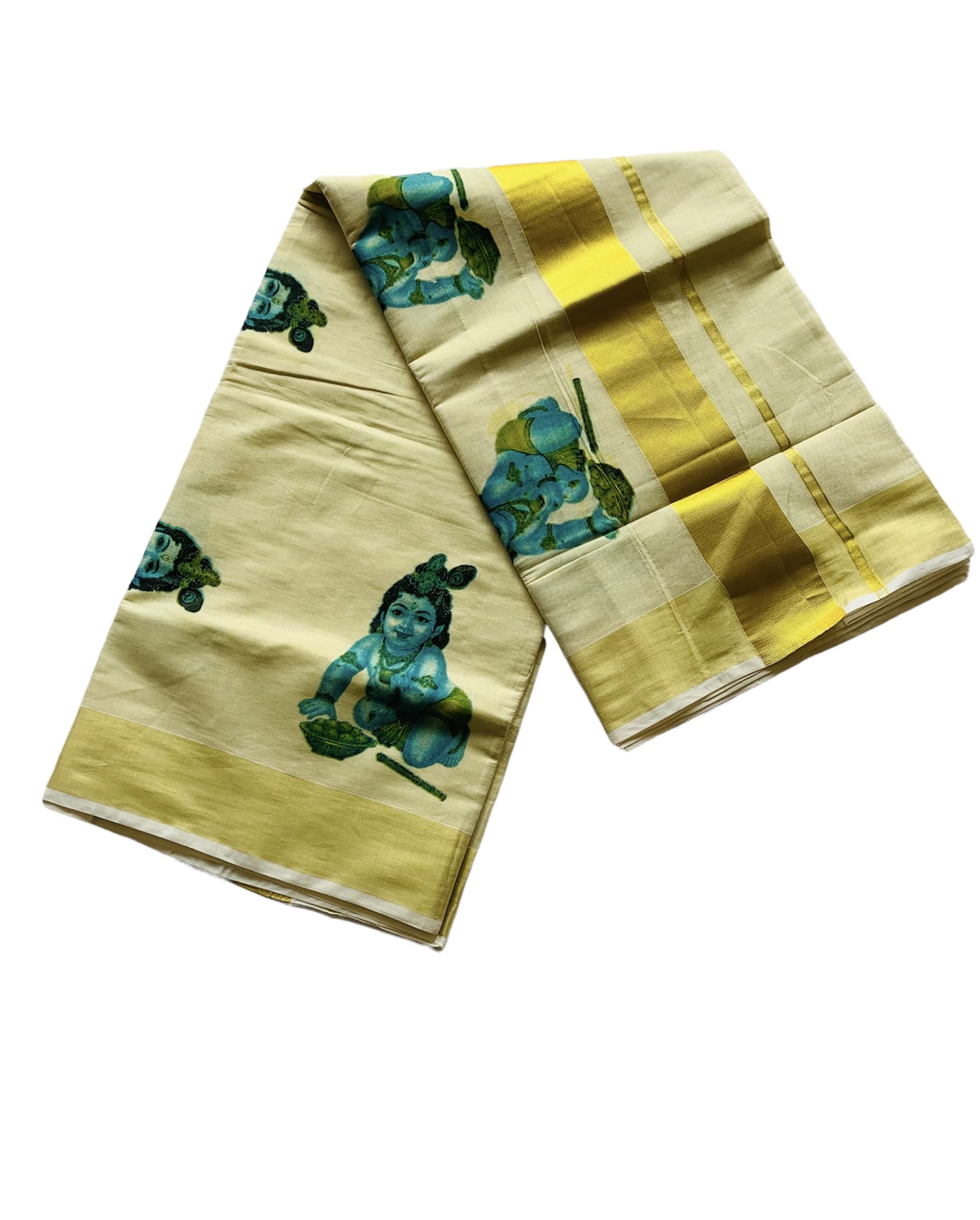 Kuthampully Kerala Kasavu Saree Tissue Mural Painted | Traditional South Indian Saree | Onam Saree - Multi Color KTM-620