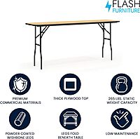 Flash Furniture Gael 6' Wood Folding Training and Event Table, Rectangular Folding Training Table with Smooth Clear Coated