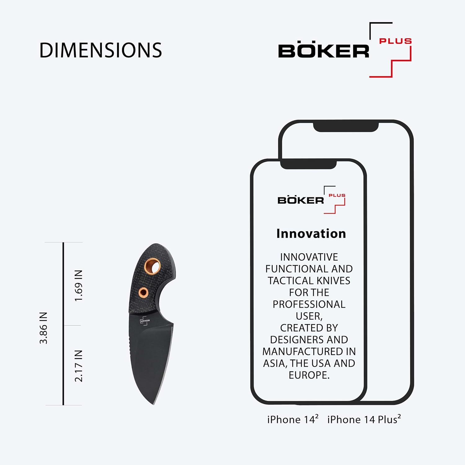 BÖKER PLUS Gnome all Black Copper - small fixed EDC knife with micarta handle - fixed blade knife with D2 blade