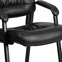 Flash Furniture Haeger LeatherSoft Tufted Executive Reception Chair with Padded Armrests, Upholstered Side Chair for Living Room or Office, Black Black Leathersoft/Black Frame