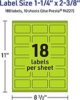Avery Printable Rectangle Labels, Sure Feed Technology, 1-1/4" x 2-3/8", Bright Green, Print-to-the-Edge, Laser/Inkjet Printable