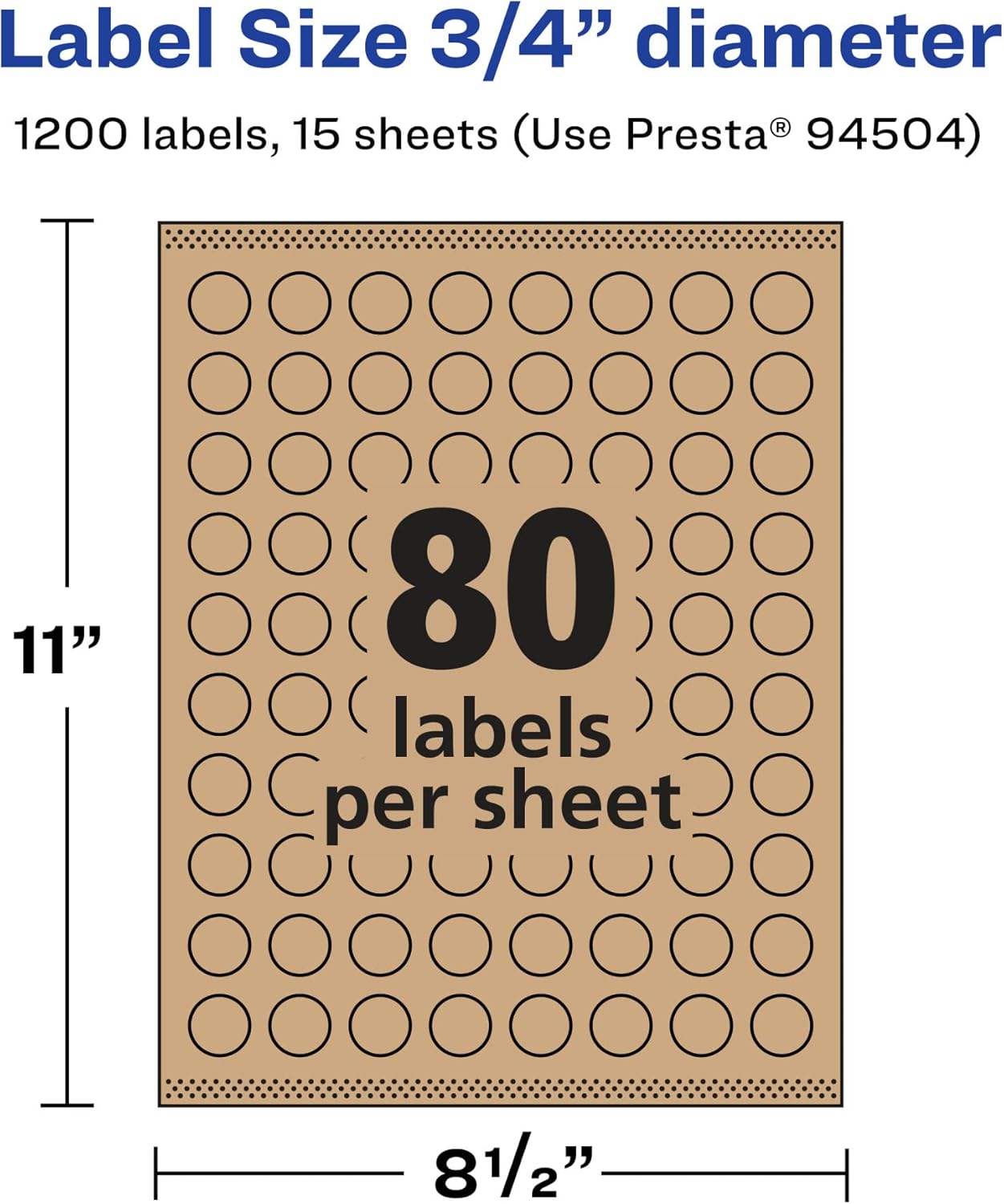 Avery Kraft Brown Round Labels, Sure Feed Technology, 0.75" Diameter, Print-to-The-Edge, Laser/Inkjet Printable