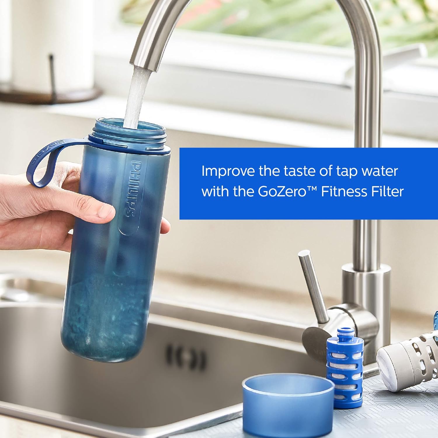 Philips Water GoZero Fitness Filters, Replacement Filter Cartridge, Activated Carbon Fiber Filter, for GoZero Active Bottle