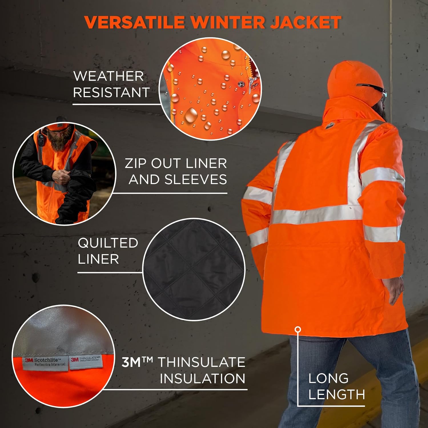 ERGODYNE GloWear 8385 Type R Class 3 High-Visibility 4-in-1 Reflective Safety Jacket