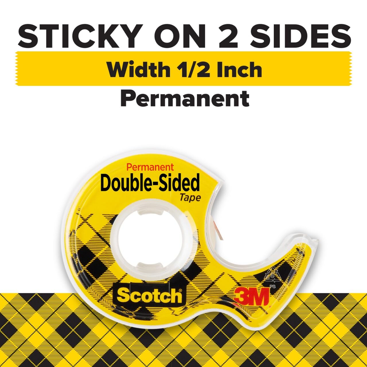 SCOTCH Double-Sided Permanent Tape, 1/2 in, with Dispensers