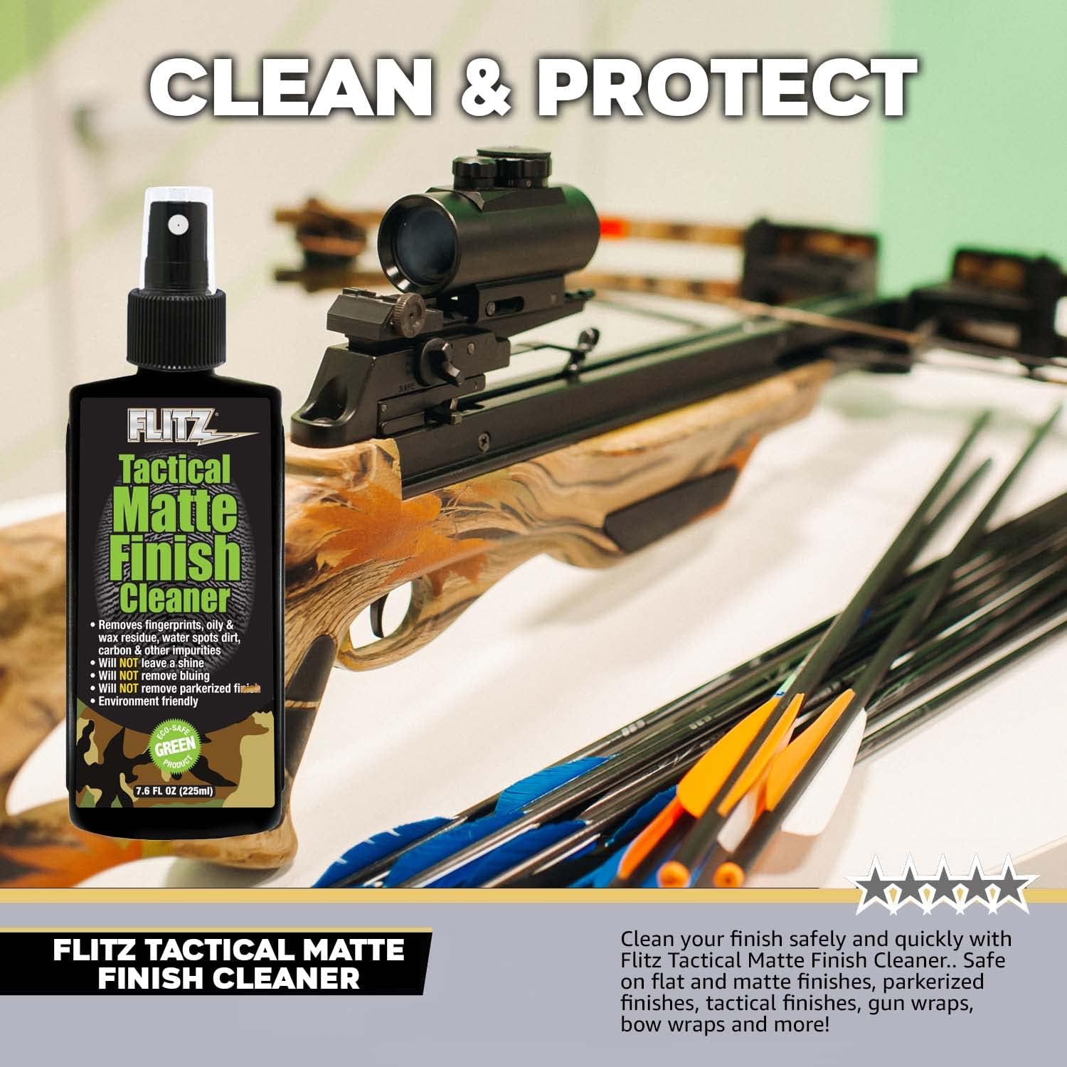 Flitz Tactical Matte Finish Cleaner - 7.6oz Bottle of USA-Made Gun Cleaner Spray to Remove Fingerprints, Oil