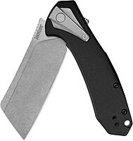 Kershaw Bracket Pocketknife, 3.4" 8Cr13MoV Stainless Steel Cleaver Blade, Assisted One-Handed Flipper Opening, Folding EDC, Frame Lock