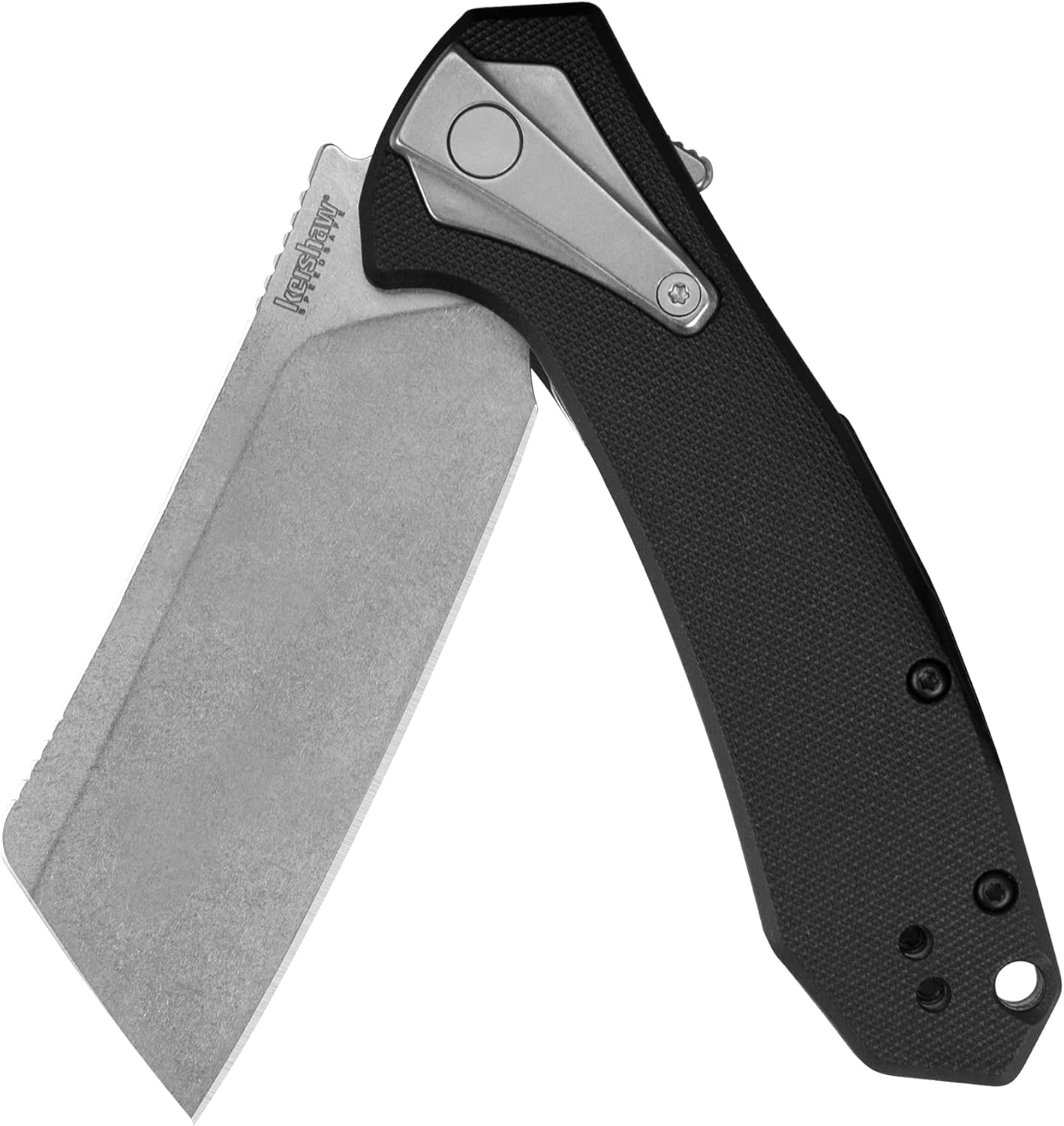 Kershaw Bracket Pocketknife, 3.4" 8Cr13MoV Stainless Steel Cleaver Blade, Assisted One-Handed Flipper Opening, Folding EDC
