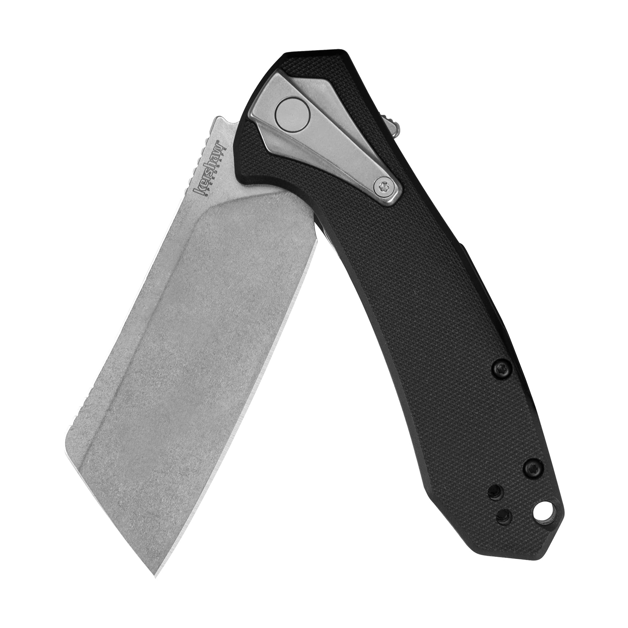 Kershaw Bracket Pocketknife, 3.4" 8Cr13MoV Stainless Steel Cleaver Blade, Assisted One-Handed Flipper Opening, Folding EDC
