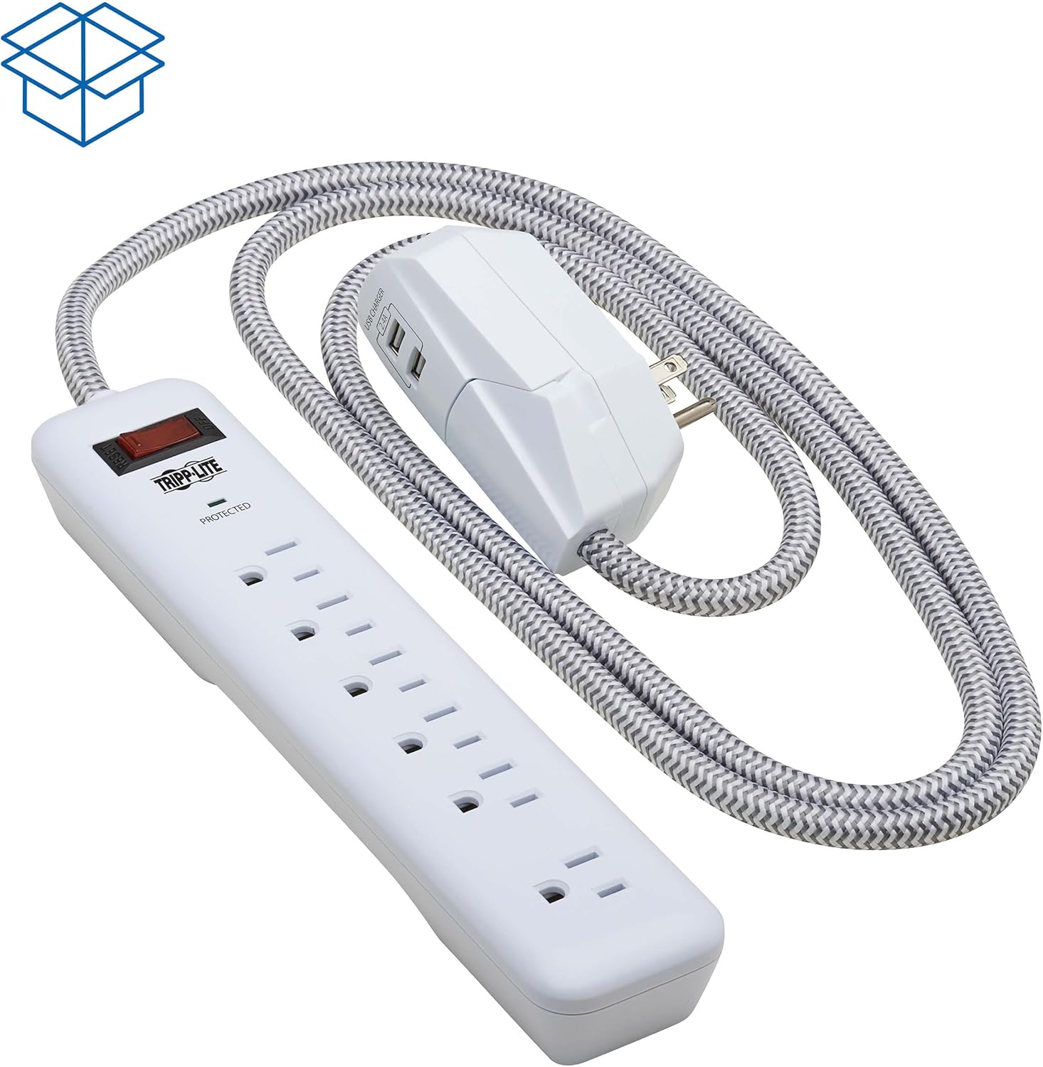 Tripp Lite Surge Protector Power Strip 7-Outlet with 2 USB Ports 6ft Cord White (TLP616USB)