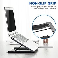Laptop Stand for Desk Adjustable Height - Black Solid Steel Laptop Riser | 5 Adjustable Heights | Properly Positions Head