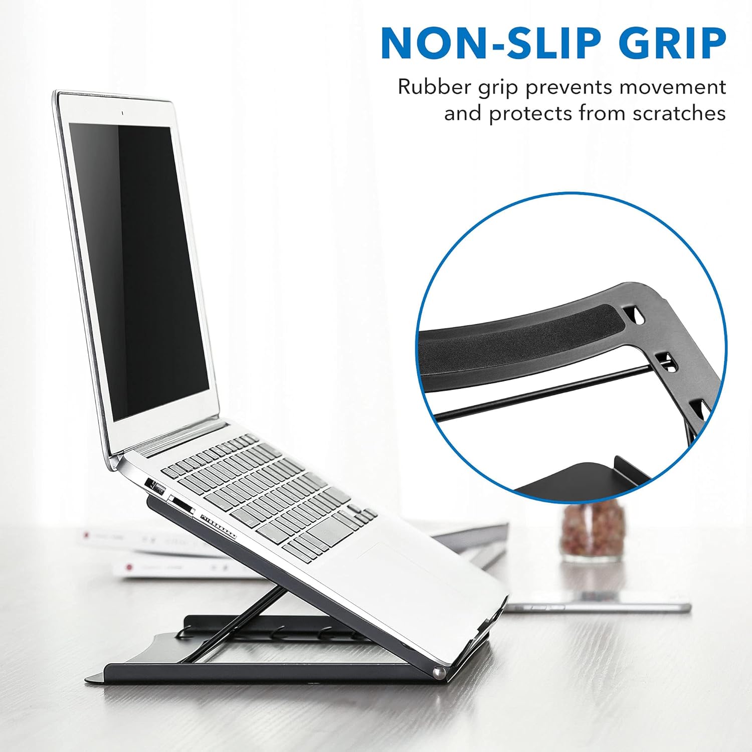 Laptop Stand for Desk Adjustable Height - Black Solid Steel Laptop Riser | 5 Adjustable Heights | Properly Positions Head