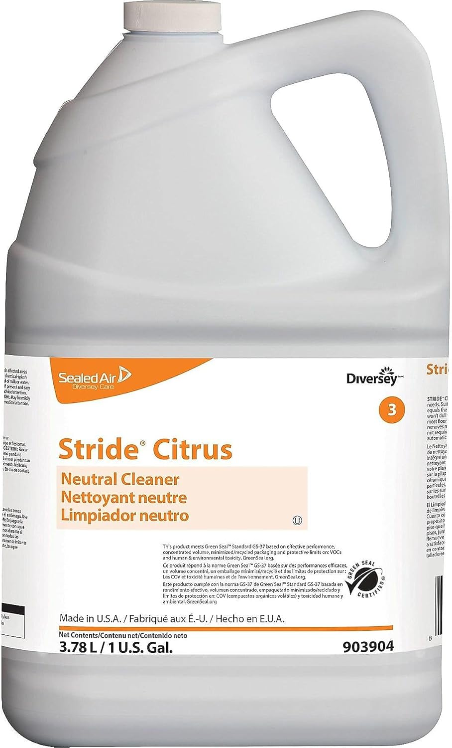 Diversey Stride Neutral Cleaner, Citrus Scent, 128 Oz Bottle, Case Of 4