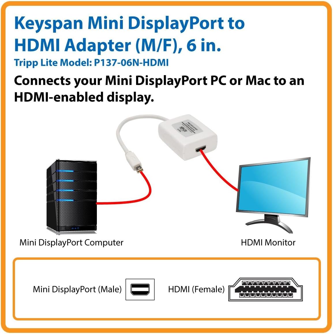 Tripp Lite Mini DisplayPort to HDMI/DVI Adapter, 6-in