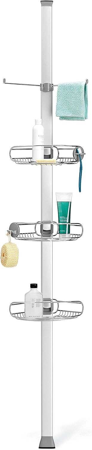 simplehuman 9' Tension Pole Shower Caddy, Stainless Steel and Anodized Aluminum 9 ft