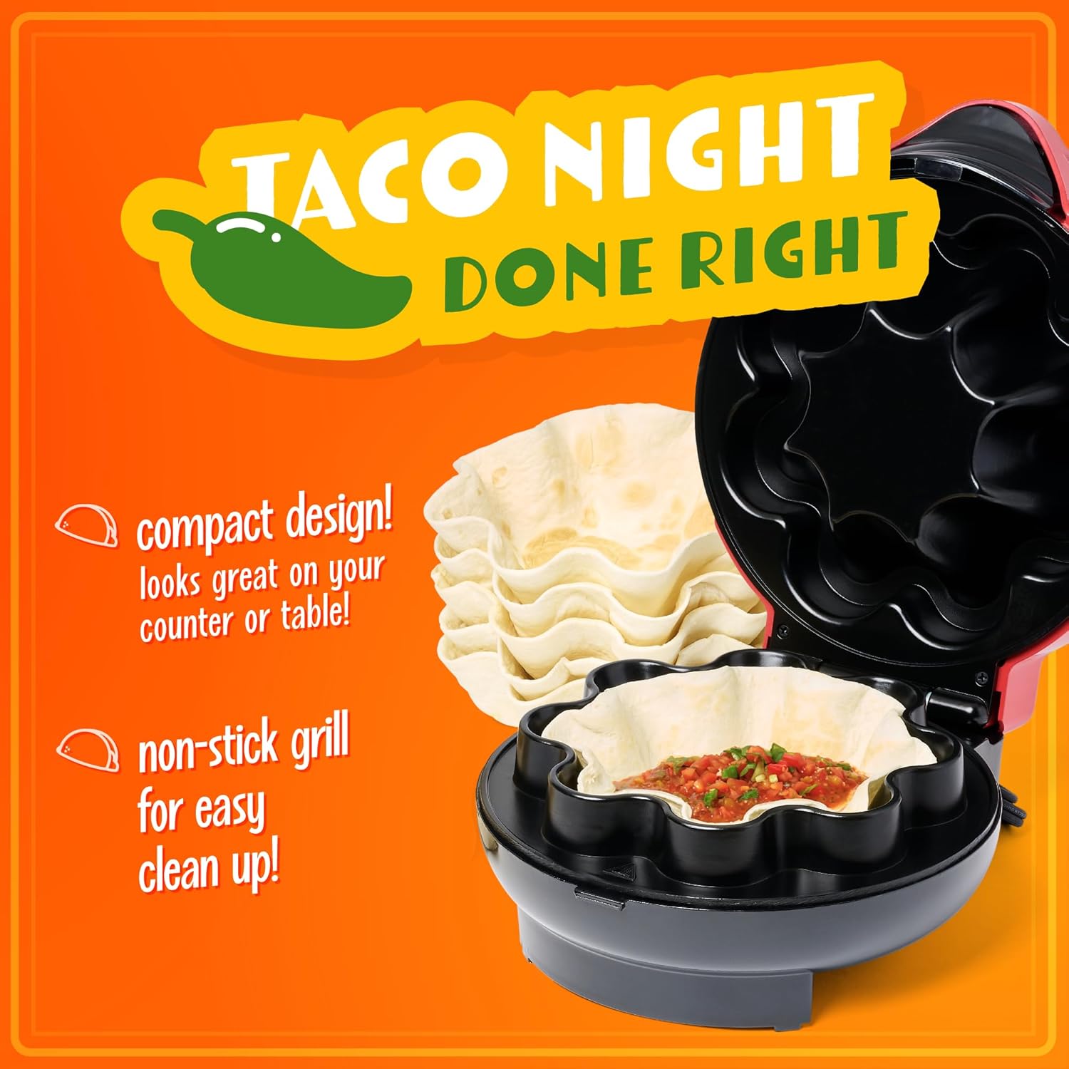 TACO TUESDAY Deluxe Electric Quesadilla & Tortilla Bowl Maker