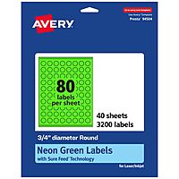 Avery Printable Round Labels, Sure Feed Technology, 3/4" Diameter, Neon Green, Print-to-the-Edge, Laser/Inkjet
