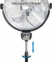 Optimus 20in Adjustable Industrial-Grade HV Oscillating Stand Fan With Chrome Grill, 30in x 24in, Black