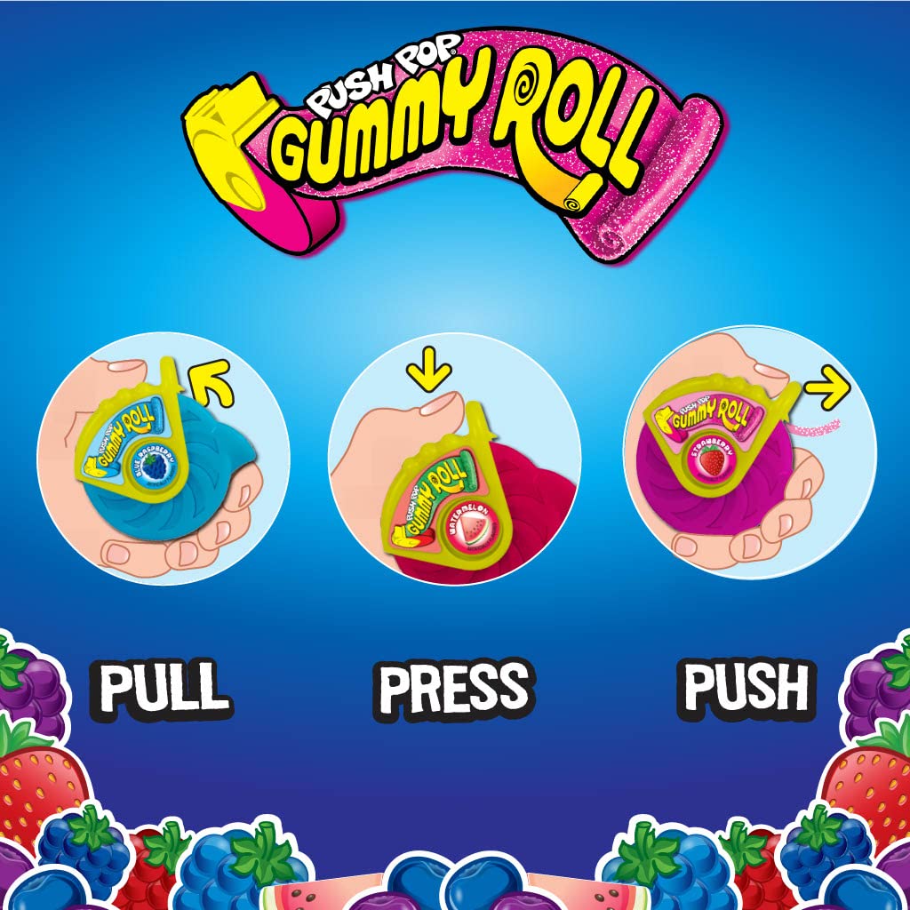 Push Pop Gummy Roll Candy Gummies, 8 Ct Individually Wrapped Gummies in Assorted Fruity Flavors
