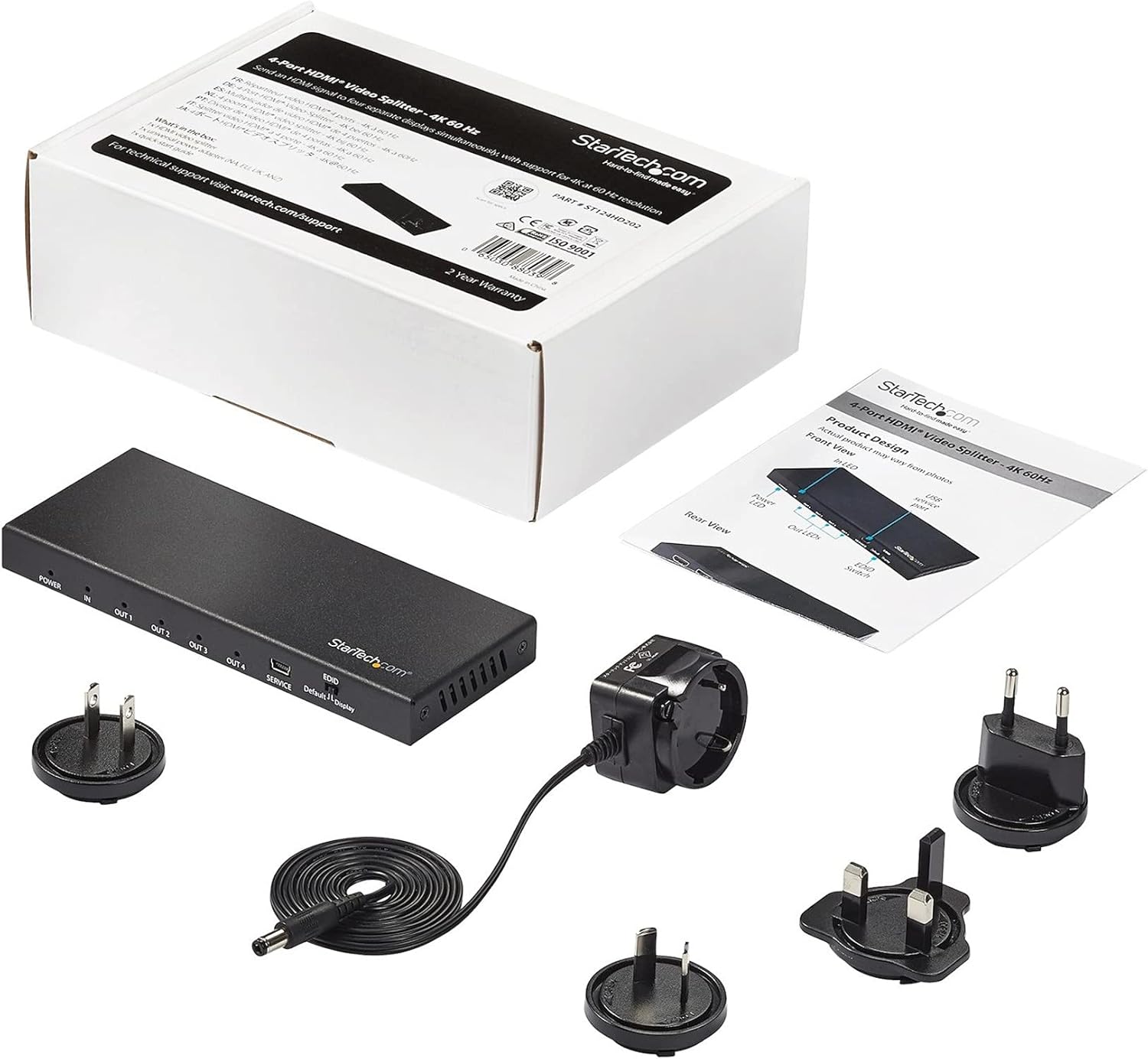 StarTech.com HDMI Splitter - 4-Port - 4K 60Hz - HDMI Splitter 1 In 4 Out - 4 Way HDMI Splitter