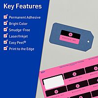 Avery Printable Rectangle Labels, Sure Feed Technology, 1" x 2", Bright Pink, Print-to-the-Edge
