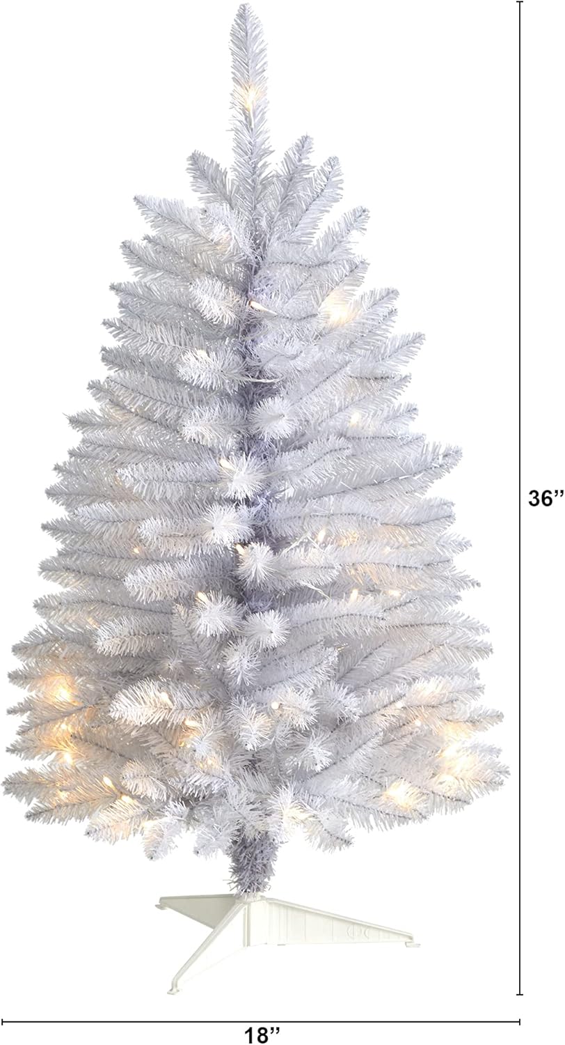 Nearly Natural 3ft. Slim White Artificial Christmas Tree with 50 Warm White LED Lights and 161 Bendable Branches